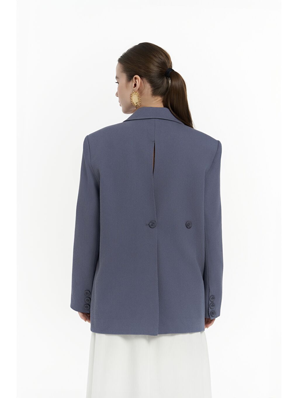 Solara Arkası Düğmeli İndigo Blazer-4