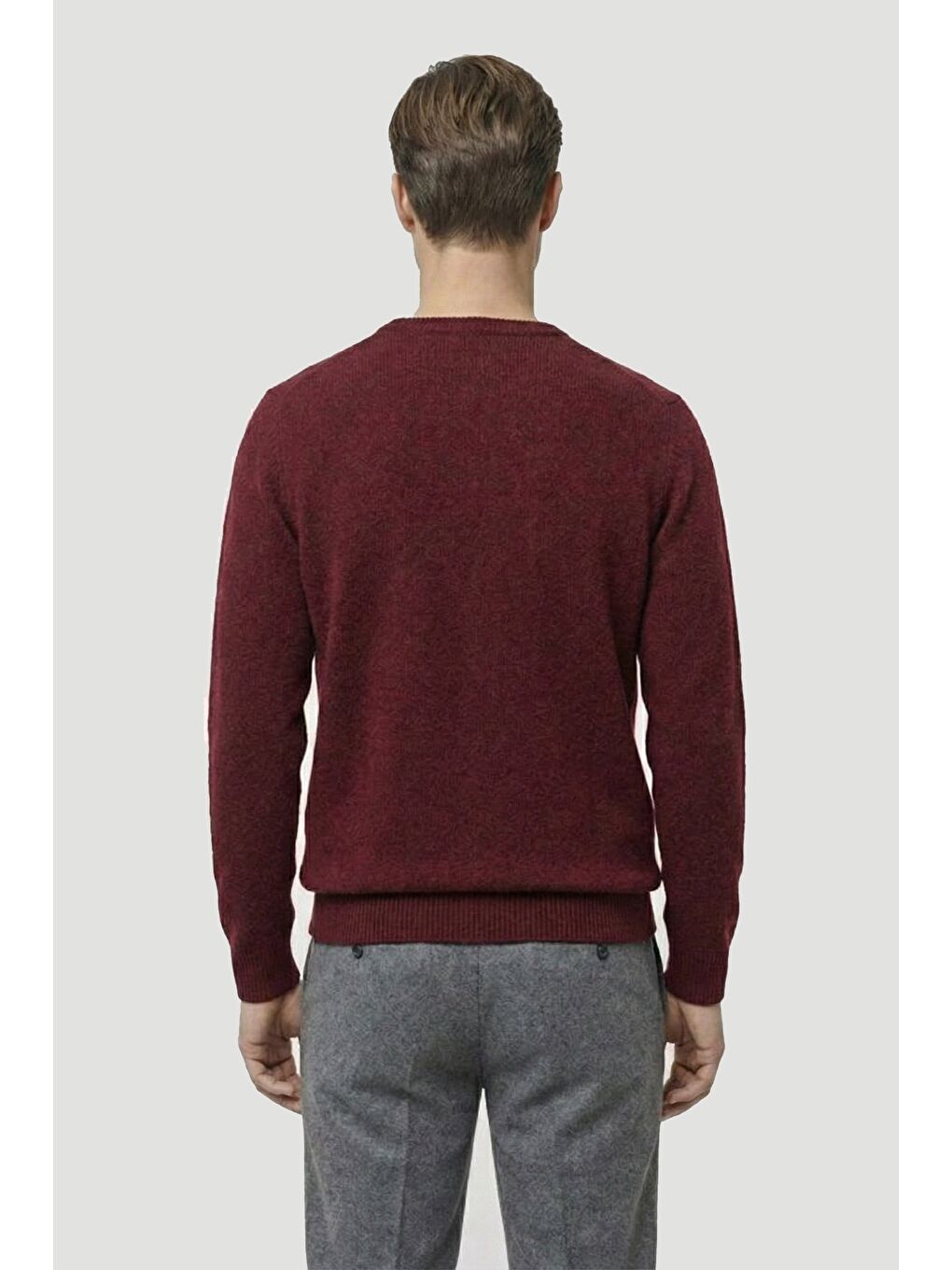 Bordo Standart Fit Yün Karışımlı Bisiklet Yaka Düz Erkek Triko Kazak-3