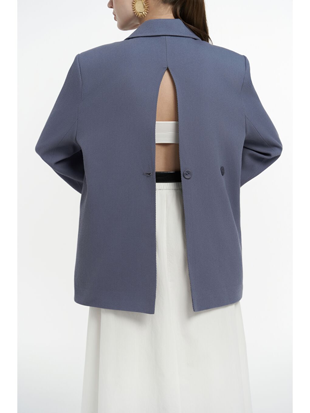 Solara Arkası Düğmeli İndigo Blazer-5