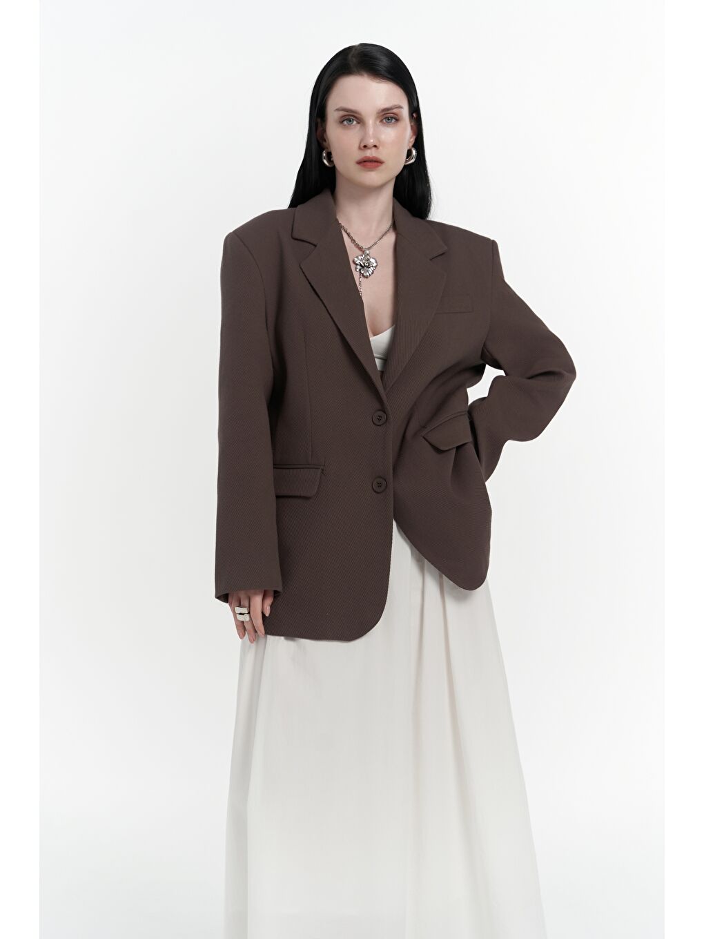 Kahverengi Symi Geniş Kesim Basic Kahve Blazer
