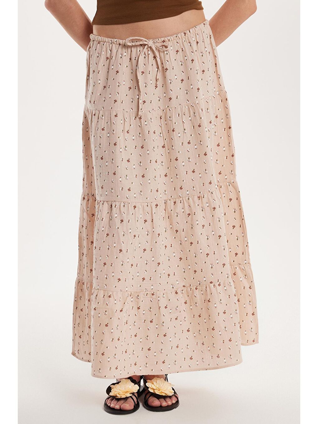 Karışık Kadın Standart Fit Beli Lastikli Bağlamalı Baskılı Etek