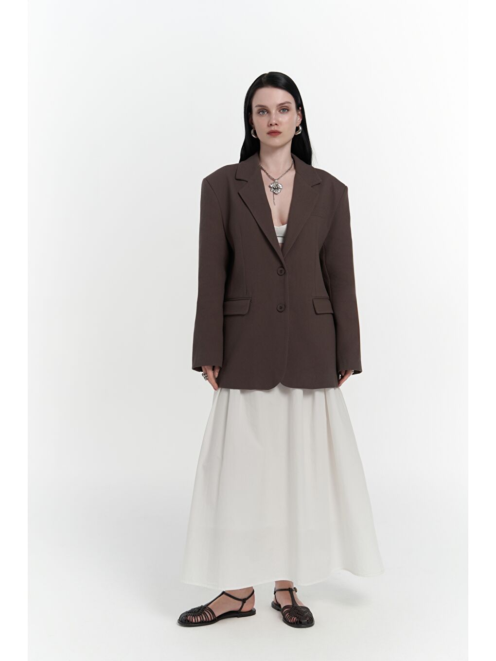 Kahverengi Symi Geniş Kesim Basic Kahve Blazer-1