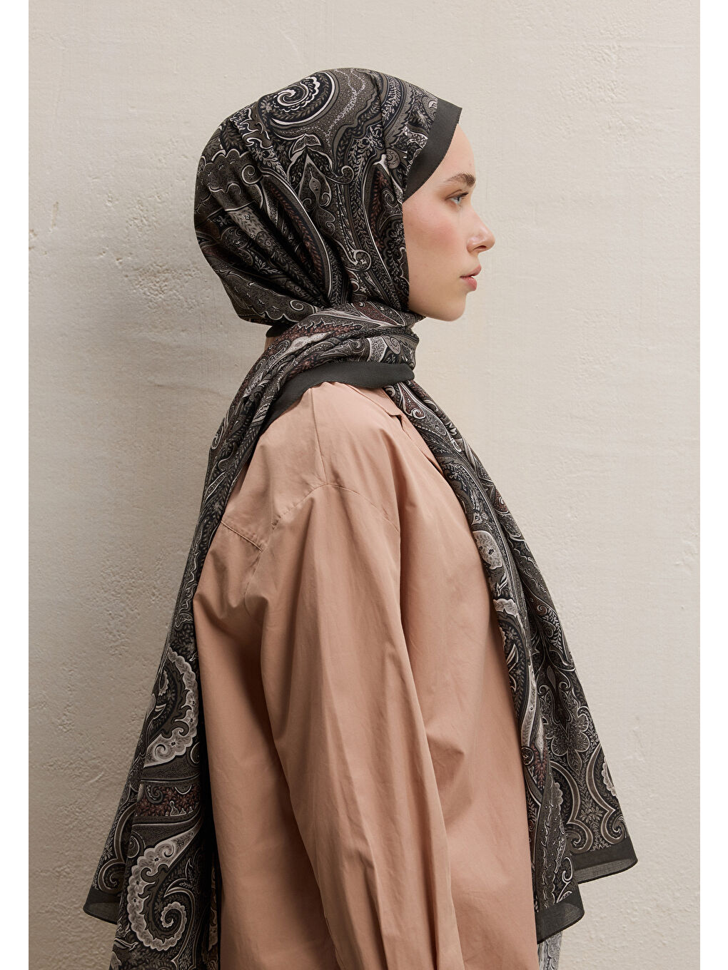 Bej Ember Desen Şal Vizon-1