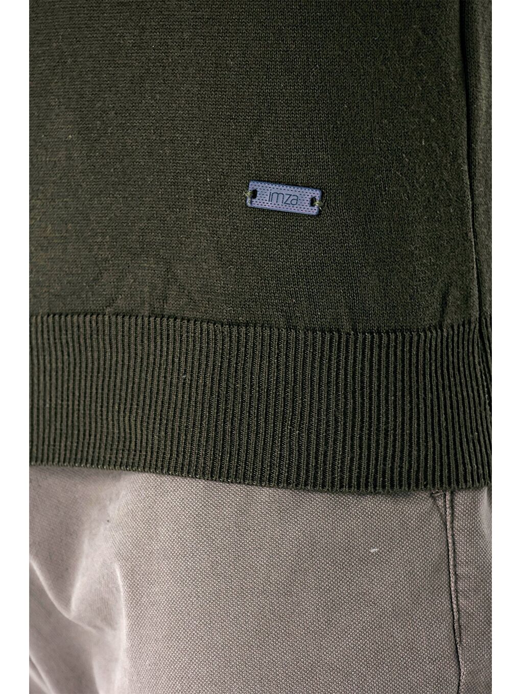 Koyu Haki Uzun Kollu Desenli Bisiklet Yaka Pamuklu Klasik Comfort Fit Triko 1012235158-4