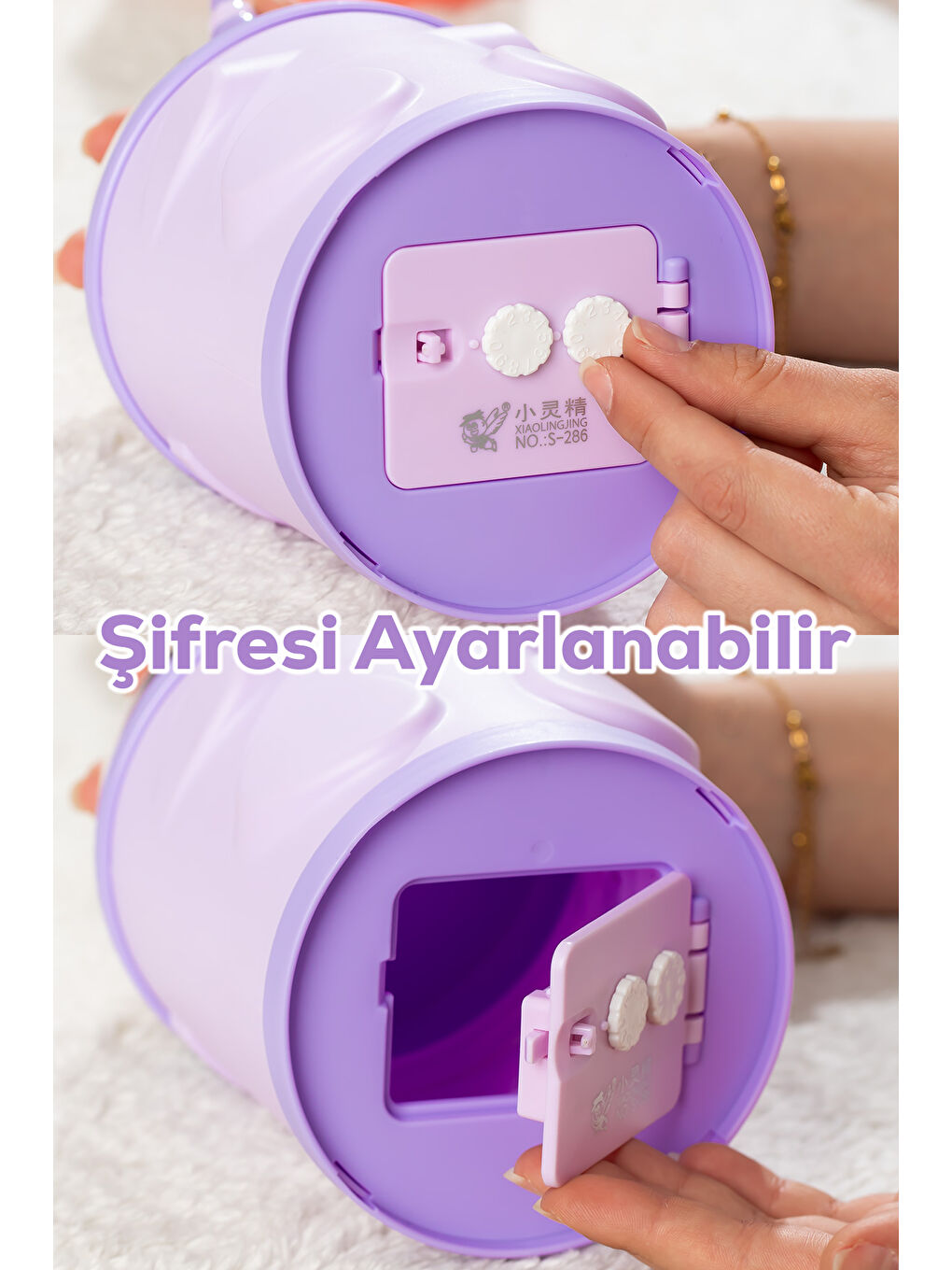 044-1 Pvc Şifreli Kilitli Kumbara Lila 11x18,5cm-1