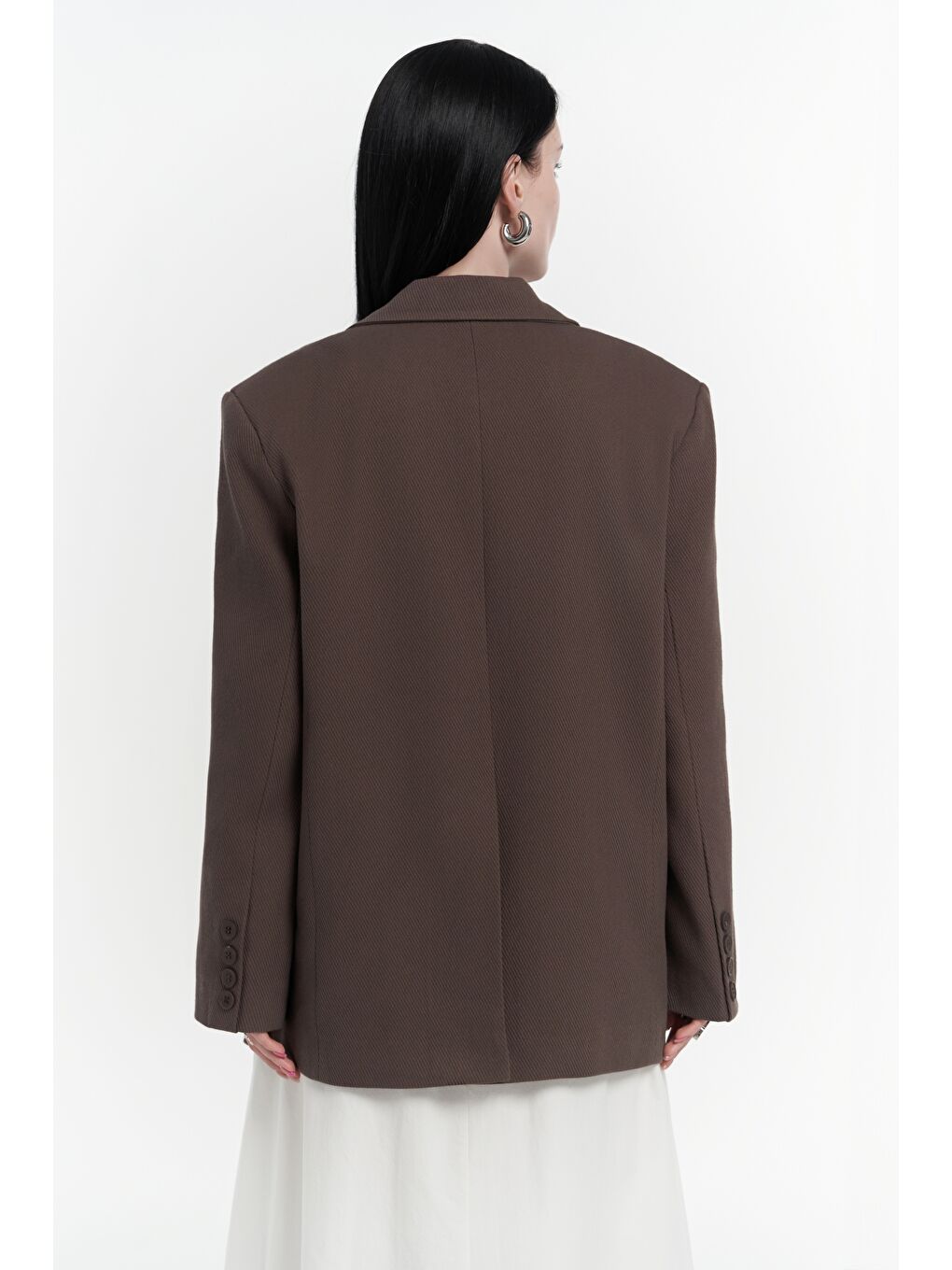 Kahverengi Symi Geniş Kesim Basic Kahve Blazer-2