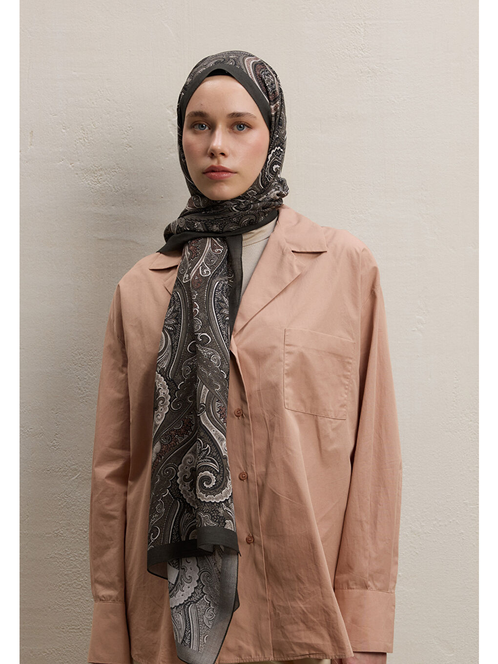 Bej Ember Desen Şal Vizon-3