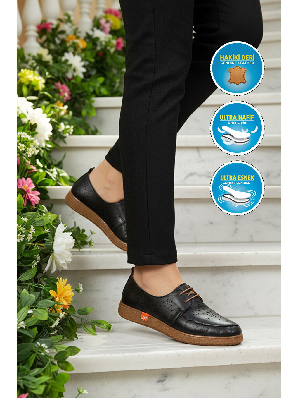 Siyah Hakiki Deri Kadın Casual Ayakkabı 2084 Z-2