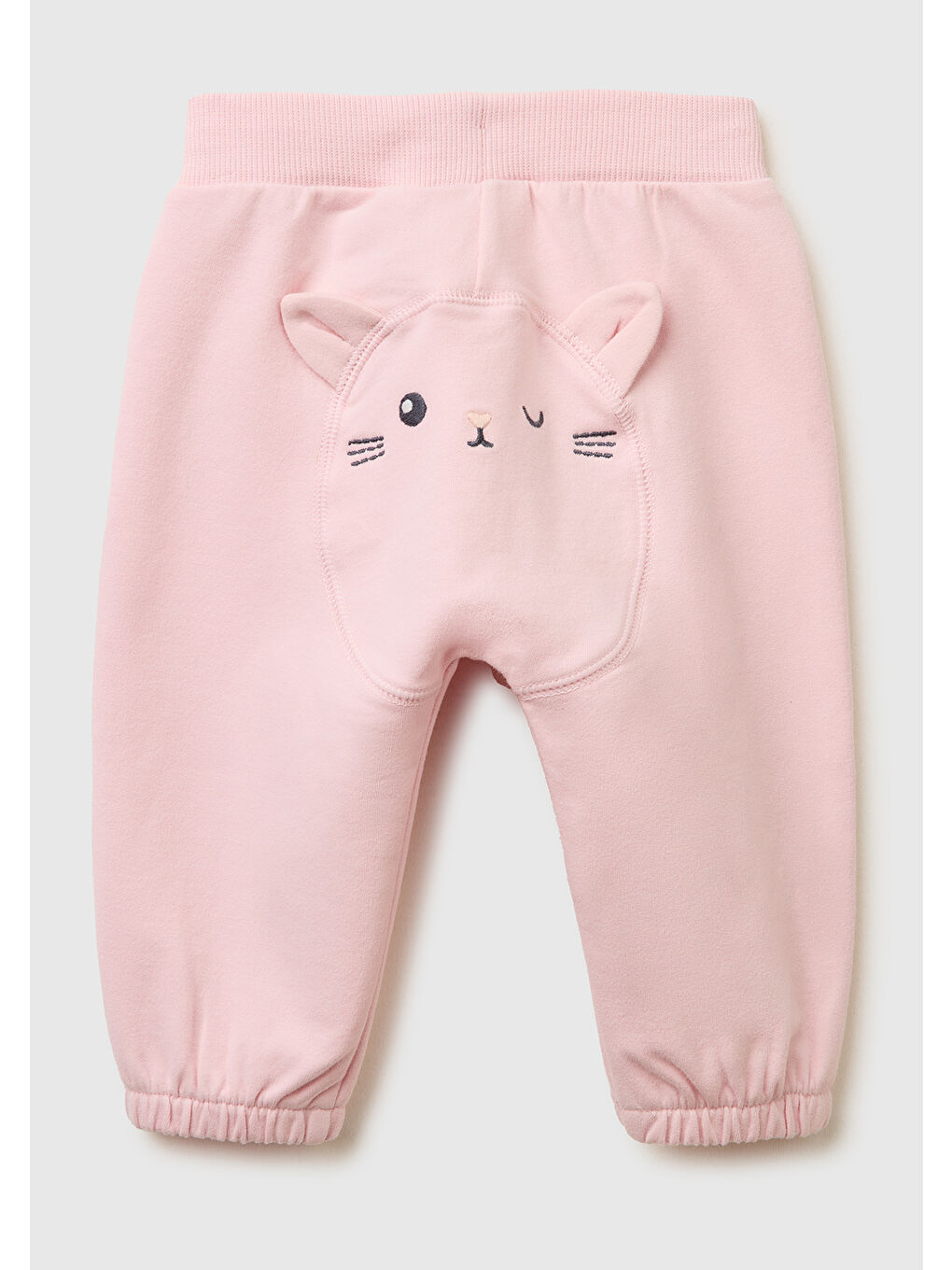 Bebek Toz Pembe Kulak Aplikeli Ribanalı Eşofman Altı-1