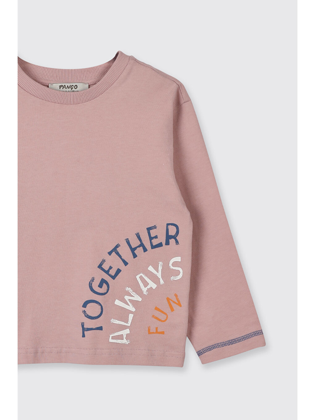 Erkek Bebek Uzun Kollu Bisiklet Yakalı Baskı Detaylı Pembe Tişört-2