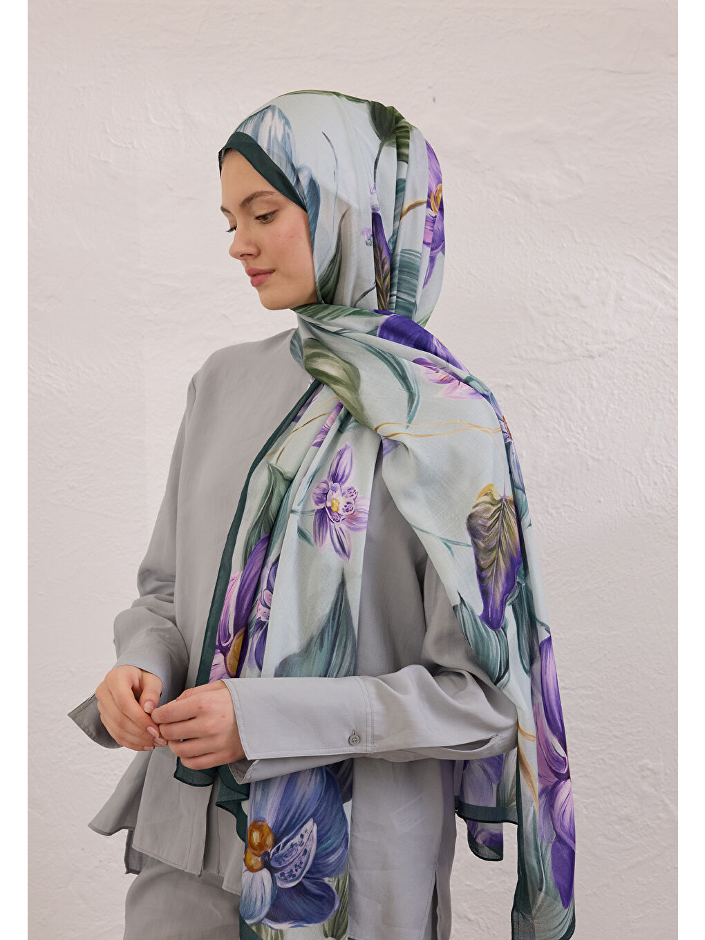 Elegant Flower Desen Rami Şal Mint Yeşili-2