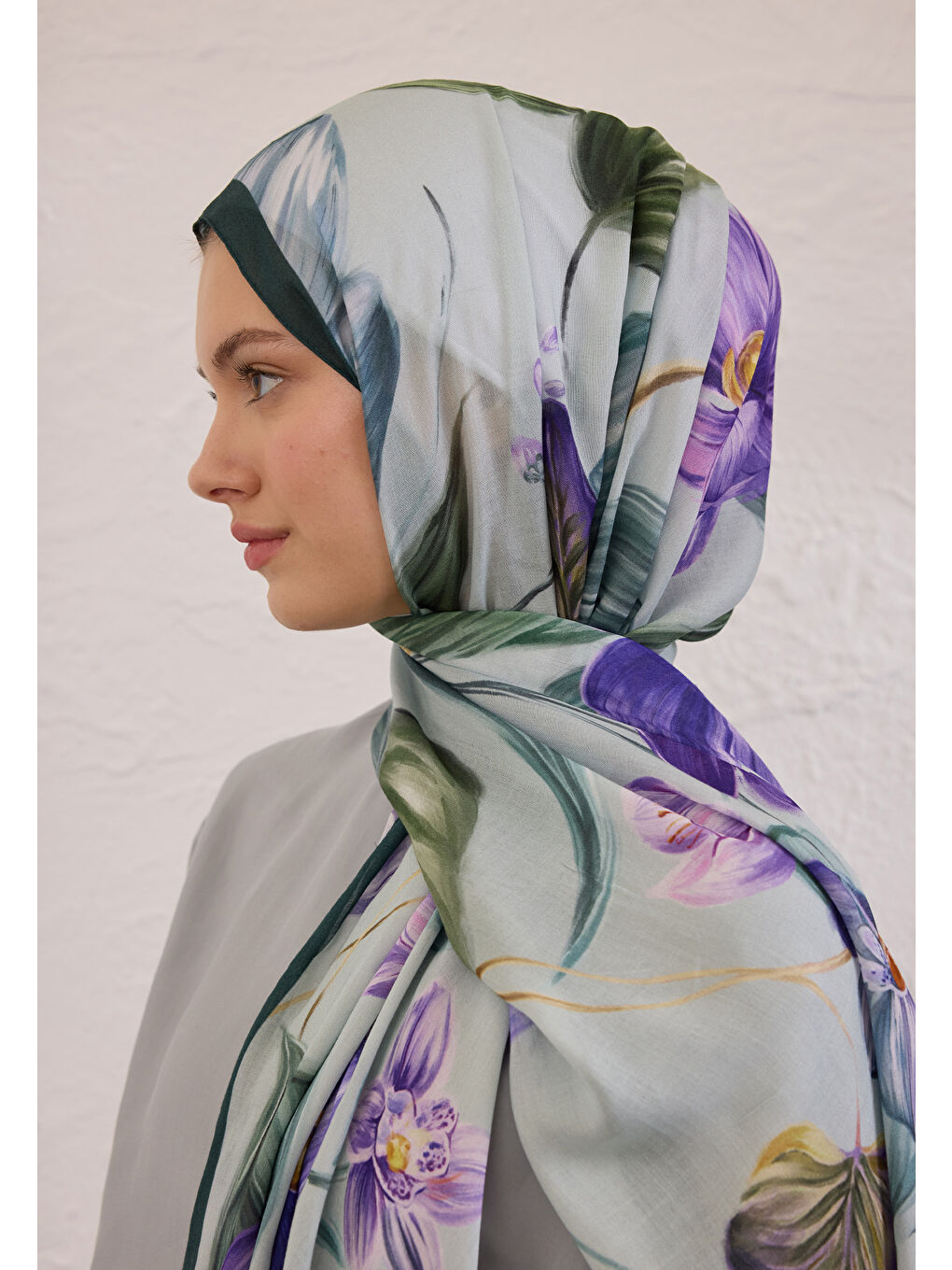 Elegant Flower Desen Rami Şal Mint Yeşili-3