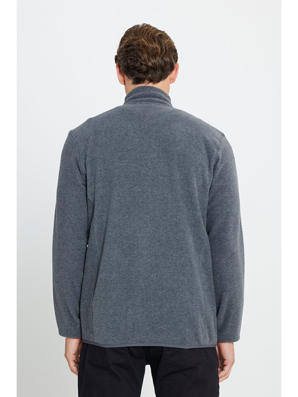 Erkek Antrasit Anti-Pilling Tüylenme Yapmayan Standart Fit Bato Yaka Sweatshirt Polar Ceket-4