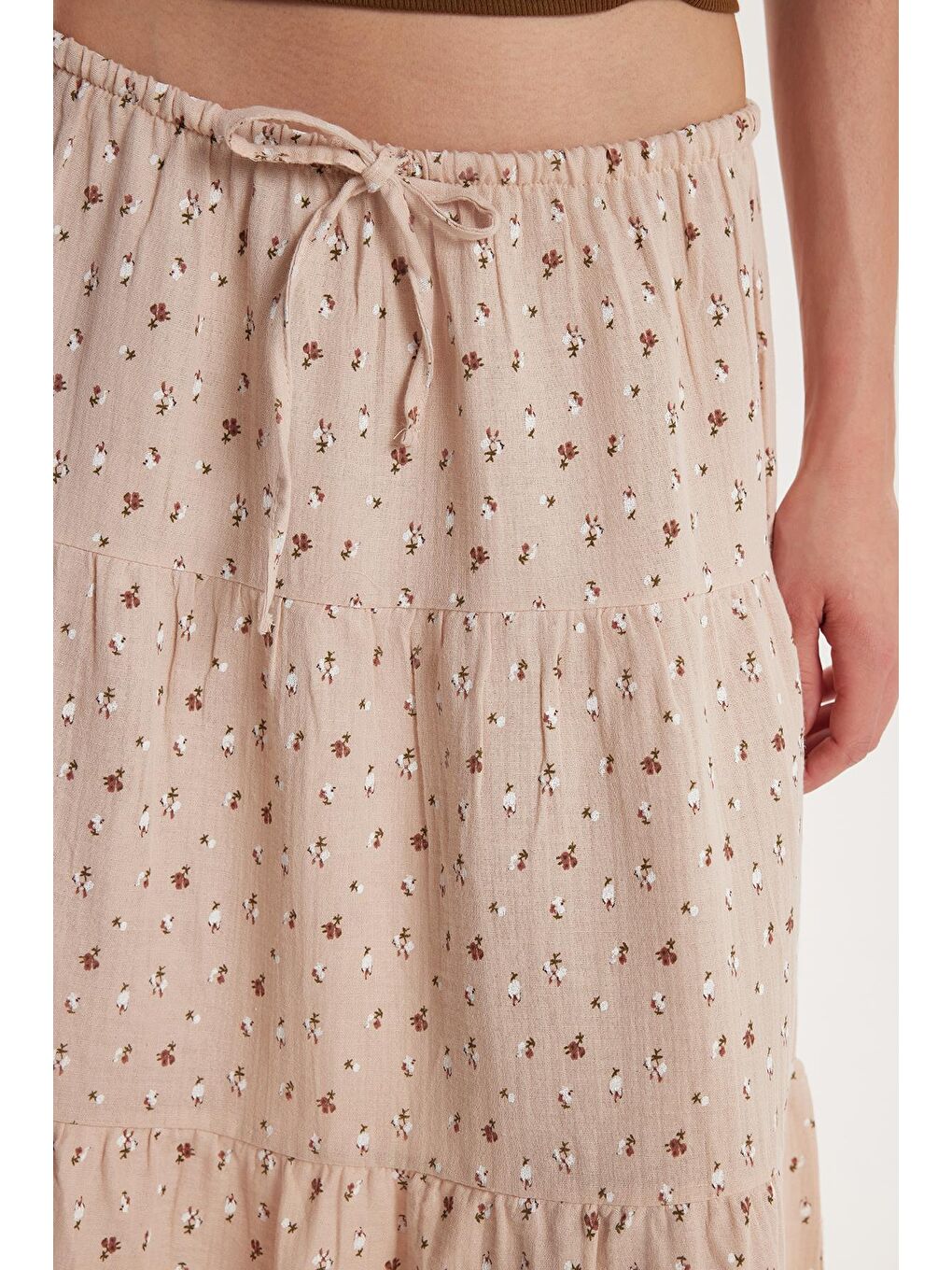 Karışık Kadın Standart Fit Beli Lastikli Bağlamalı Baskılı Etek-2