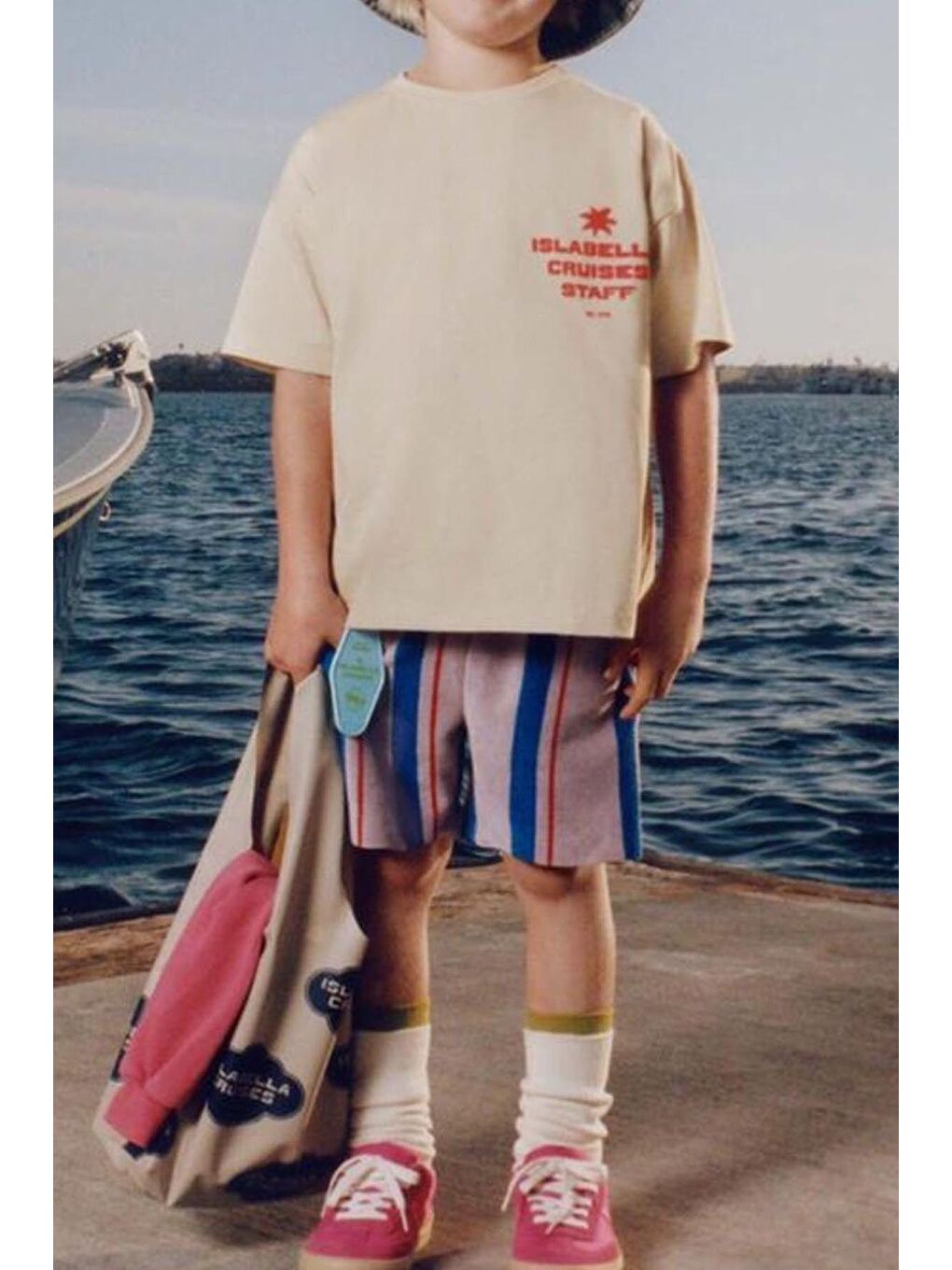 Ekru Erkek Cocuk Yazı Baskılı Tshirt Ve Altı Çizgili Şort Alt Üst Takım-1