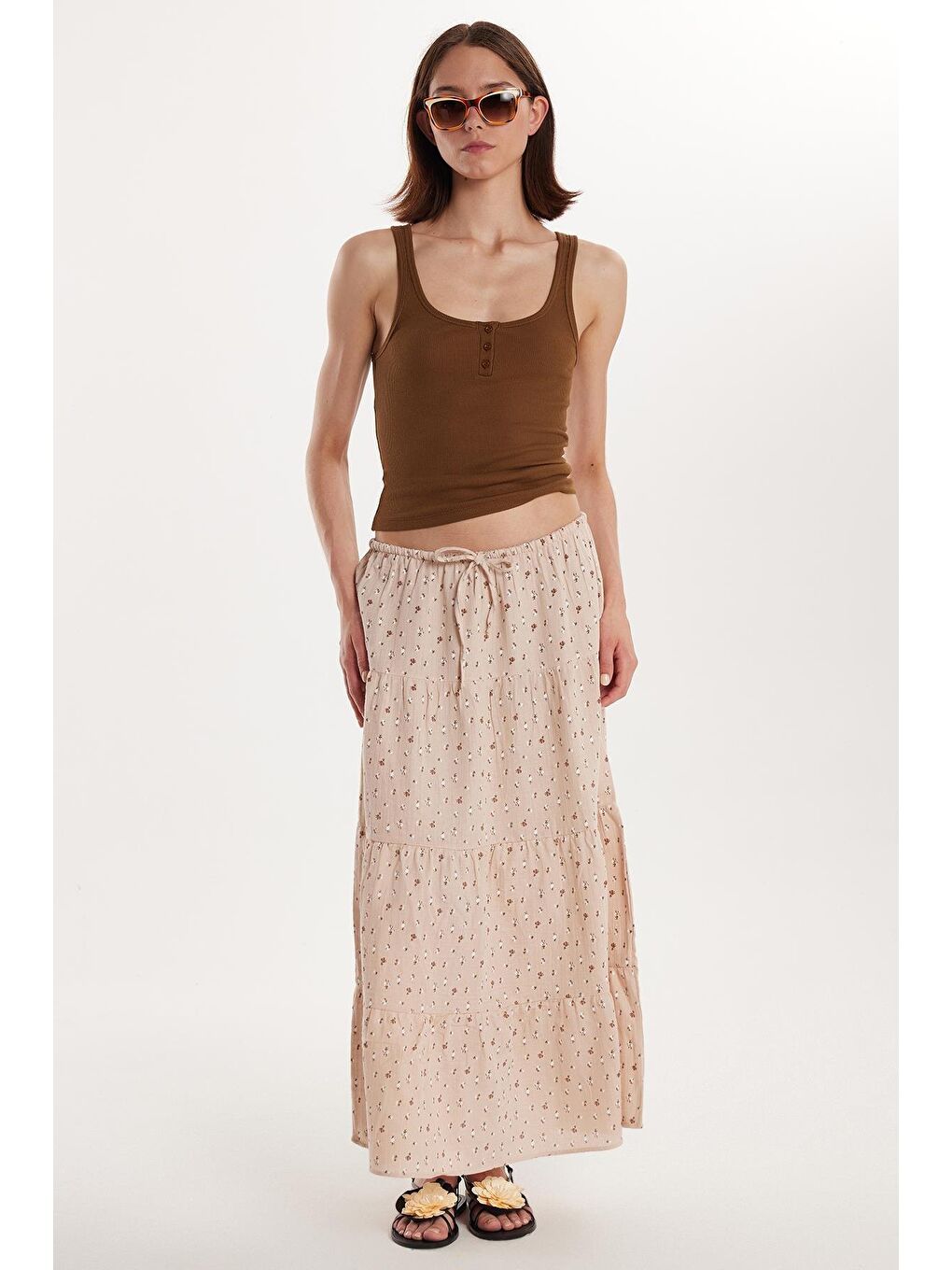 Karışık Kadın Standart Fit Beli Lastikli Bağlamalı Baskılı Etek-3