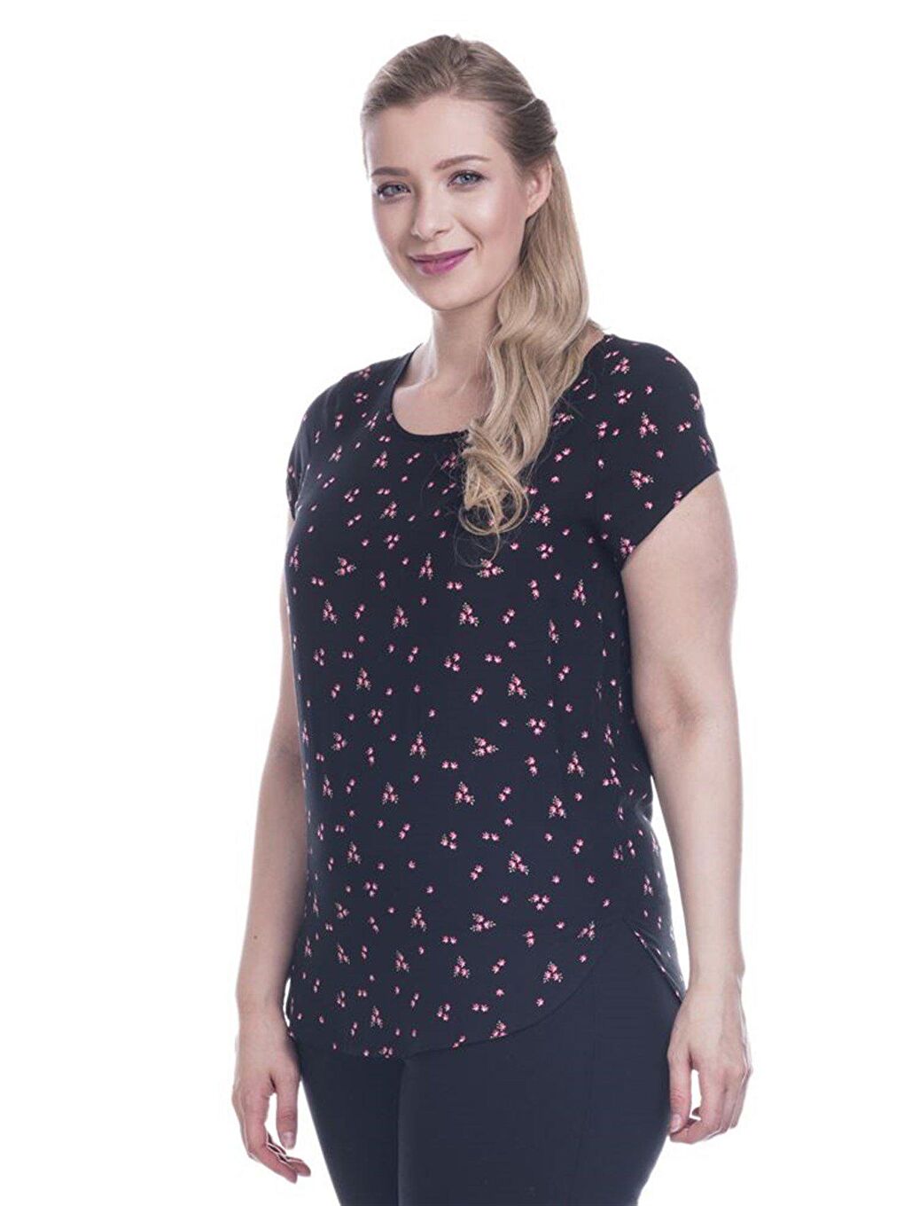 Siyah Viskon Kısa Kol Tişört-1