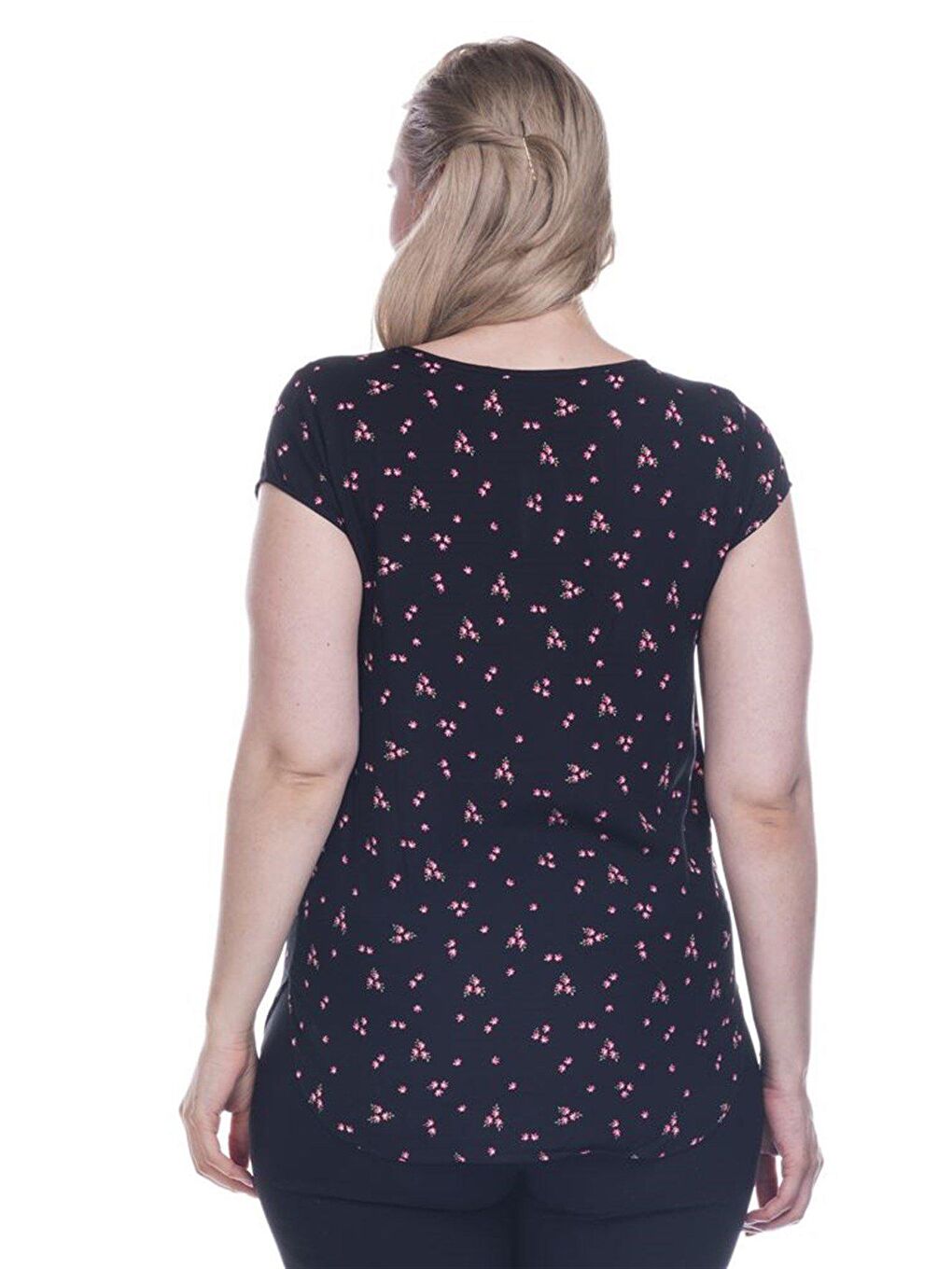 Siyah Viskon Kısa Kol Tişört-2