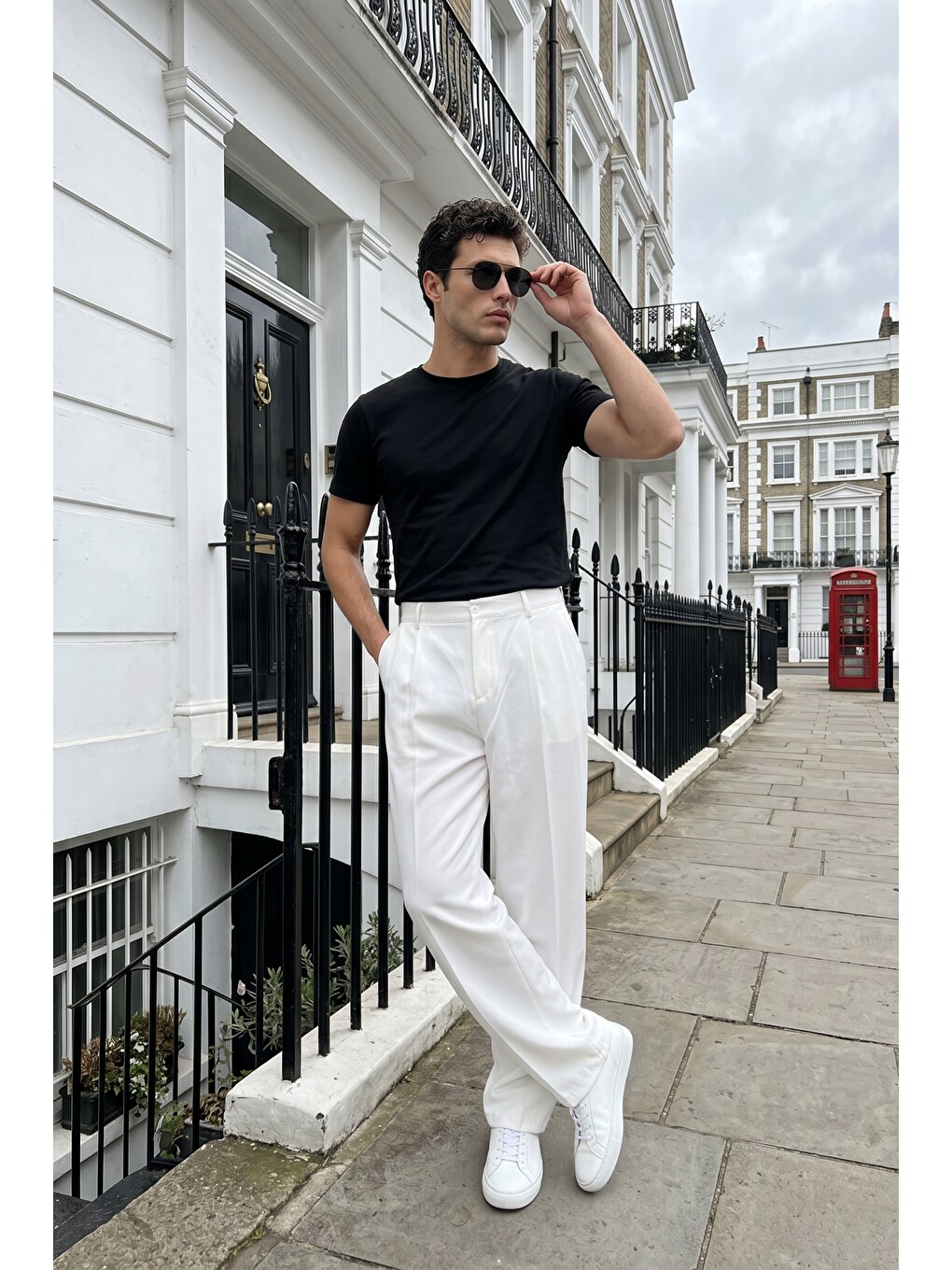 Beyaz Salto Double Kumaş Pileli Erkek Baggy Pantolon Bol Paça Pantolon-3