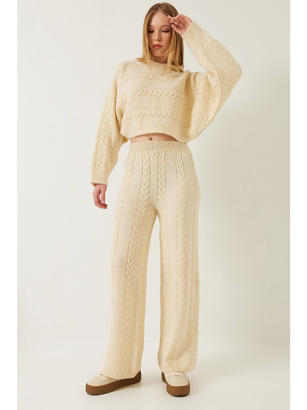 Ekru Kadın Basic Triko Alt Üst Takım