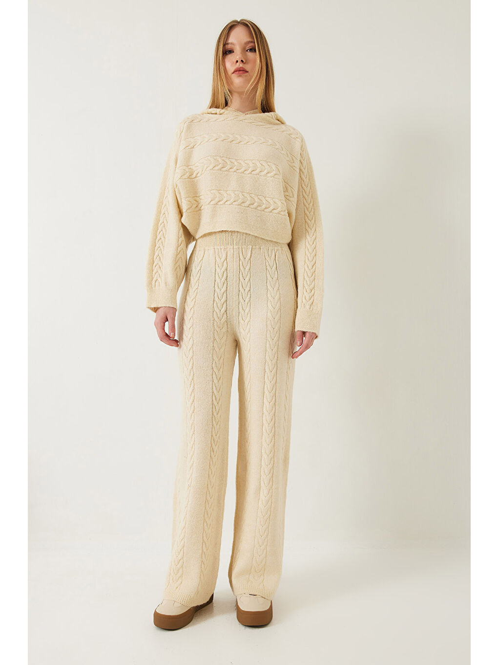 Ekru Kadın Basic Triko Alt Üst Takım-1