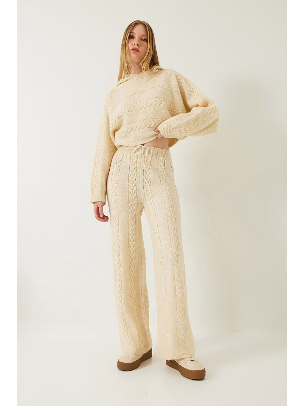 Ekru Kadın Basic Triko Alt Üst Takım-2