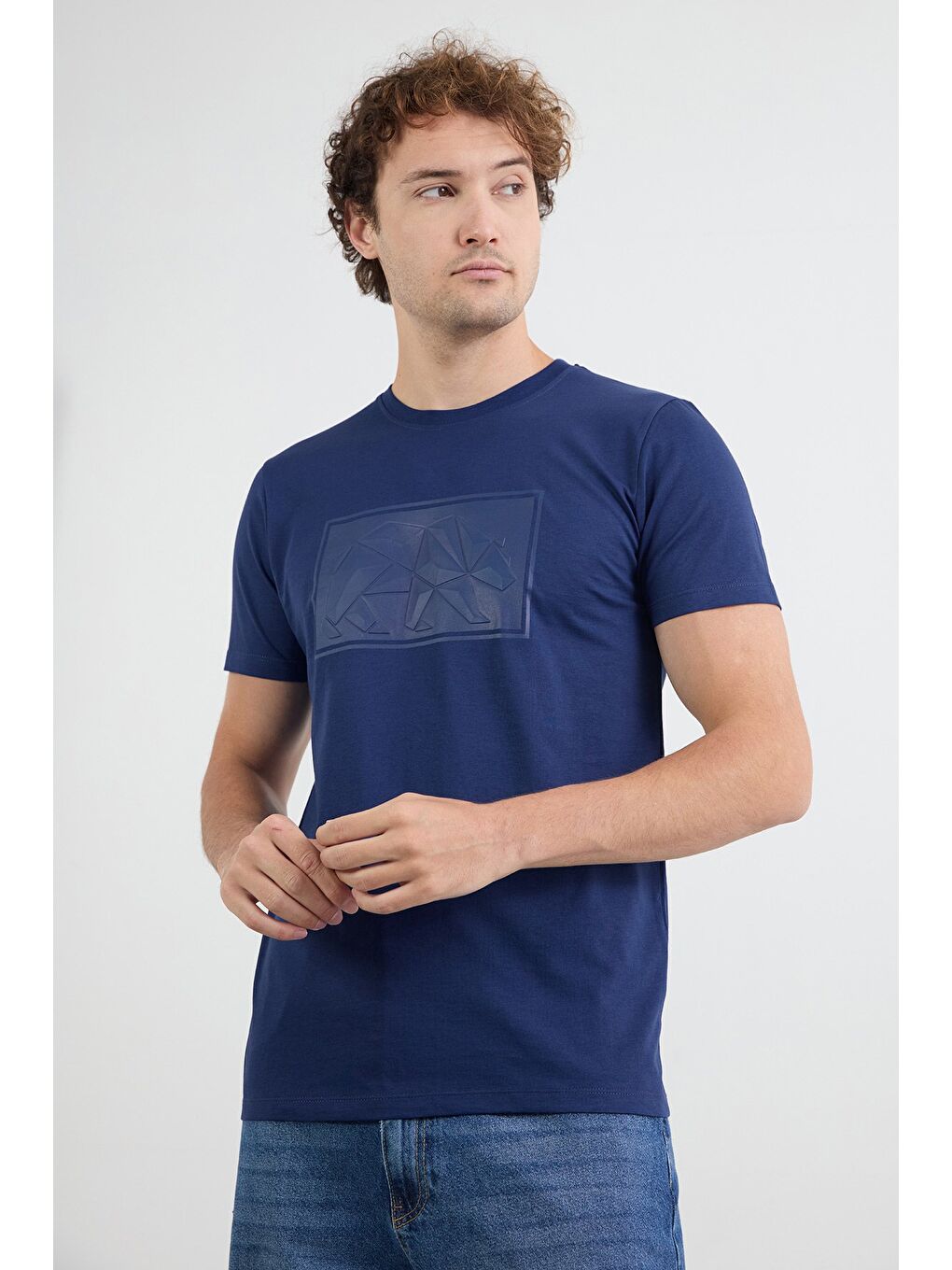 Lacivert Kutup Ayısı Kabartma Baskılı Tişört