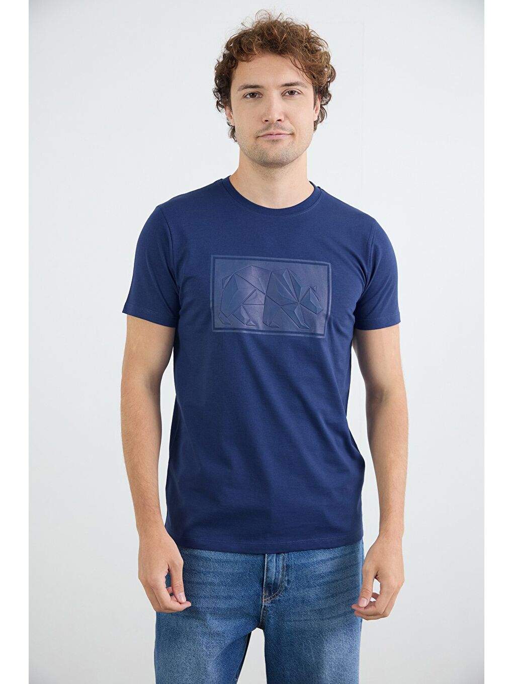 Lacivert Kutup Ayısı Kabartma Baskılı Tişört-1