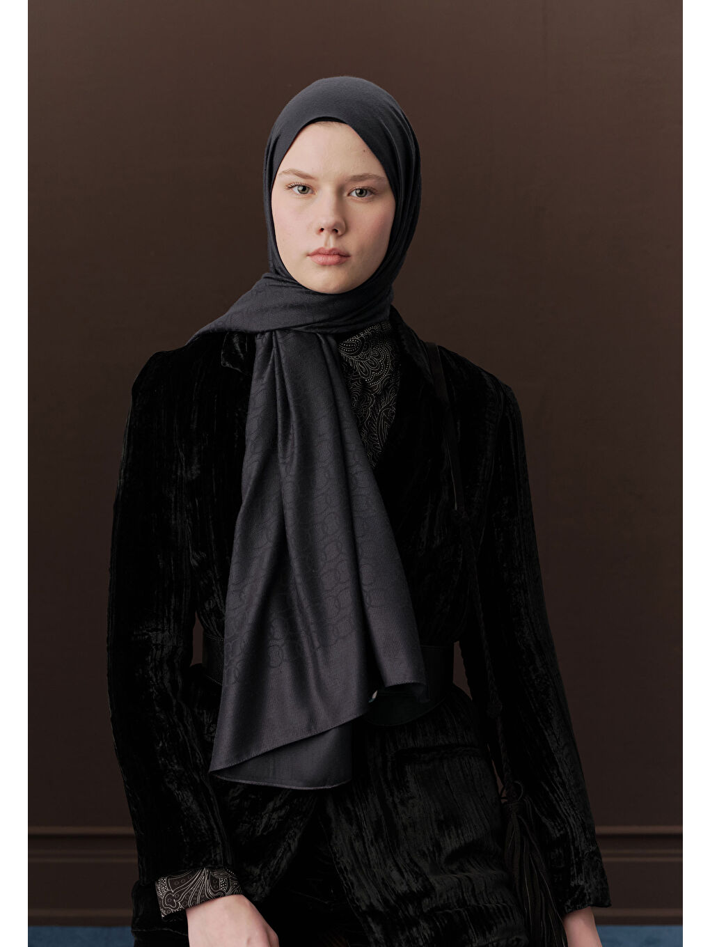 Gri Premıum Yünlü Düz Şal Füme-2