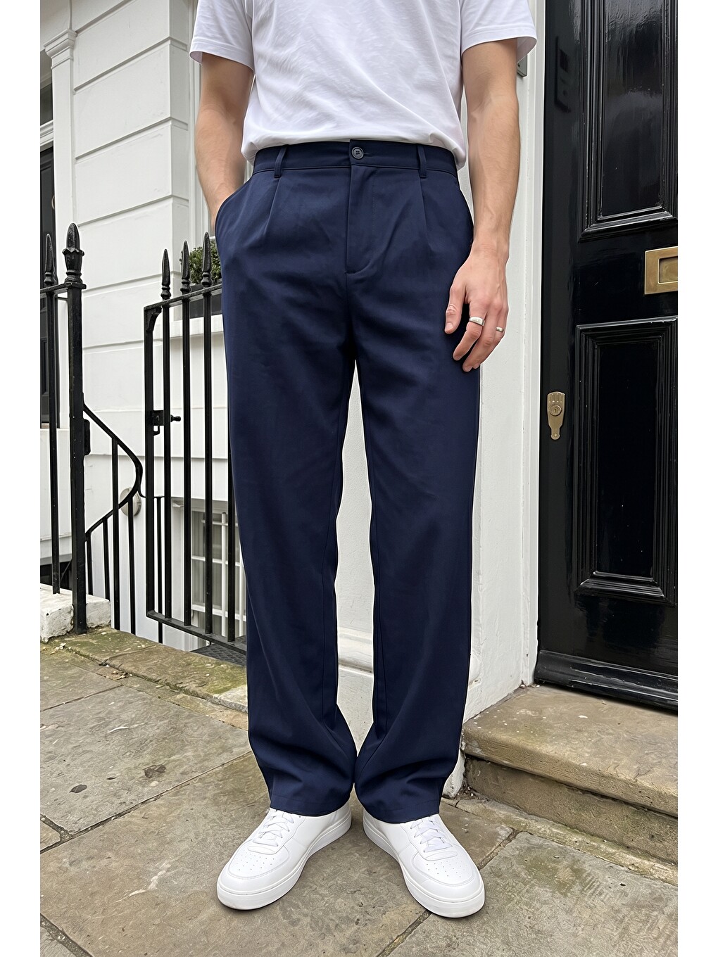 Lacivert Salto Double Kumaş Pileli Erkek Baggy Pantolon Bol Paça Pantolon-2