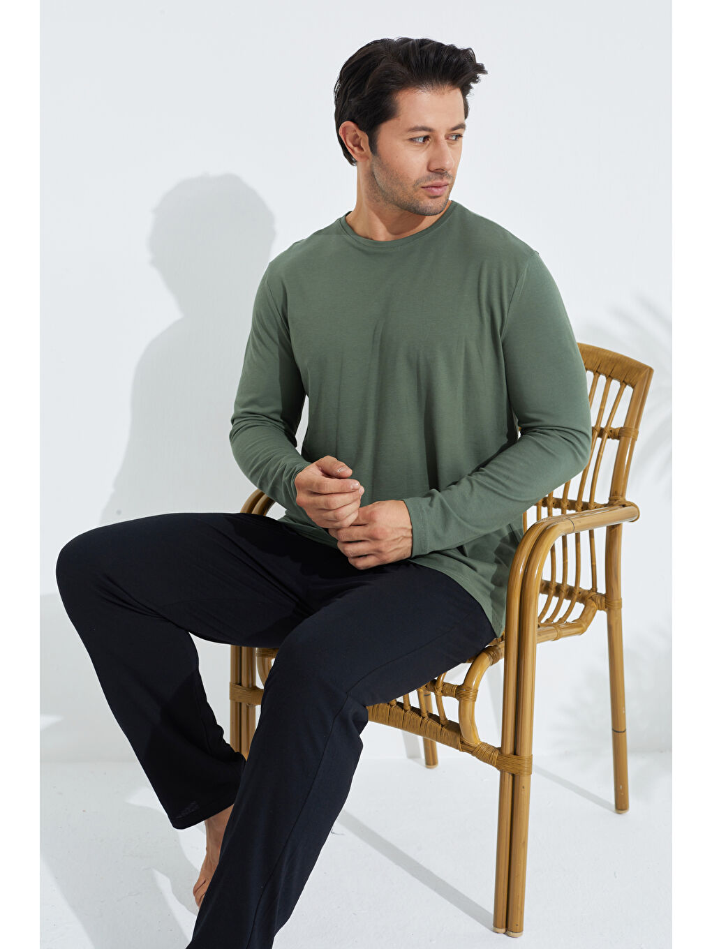 Yeşil Uzun Kollu Örme Erkek Pijama Takım 7795