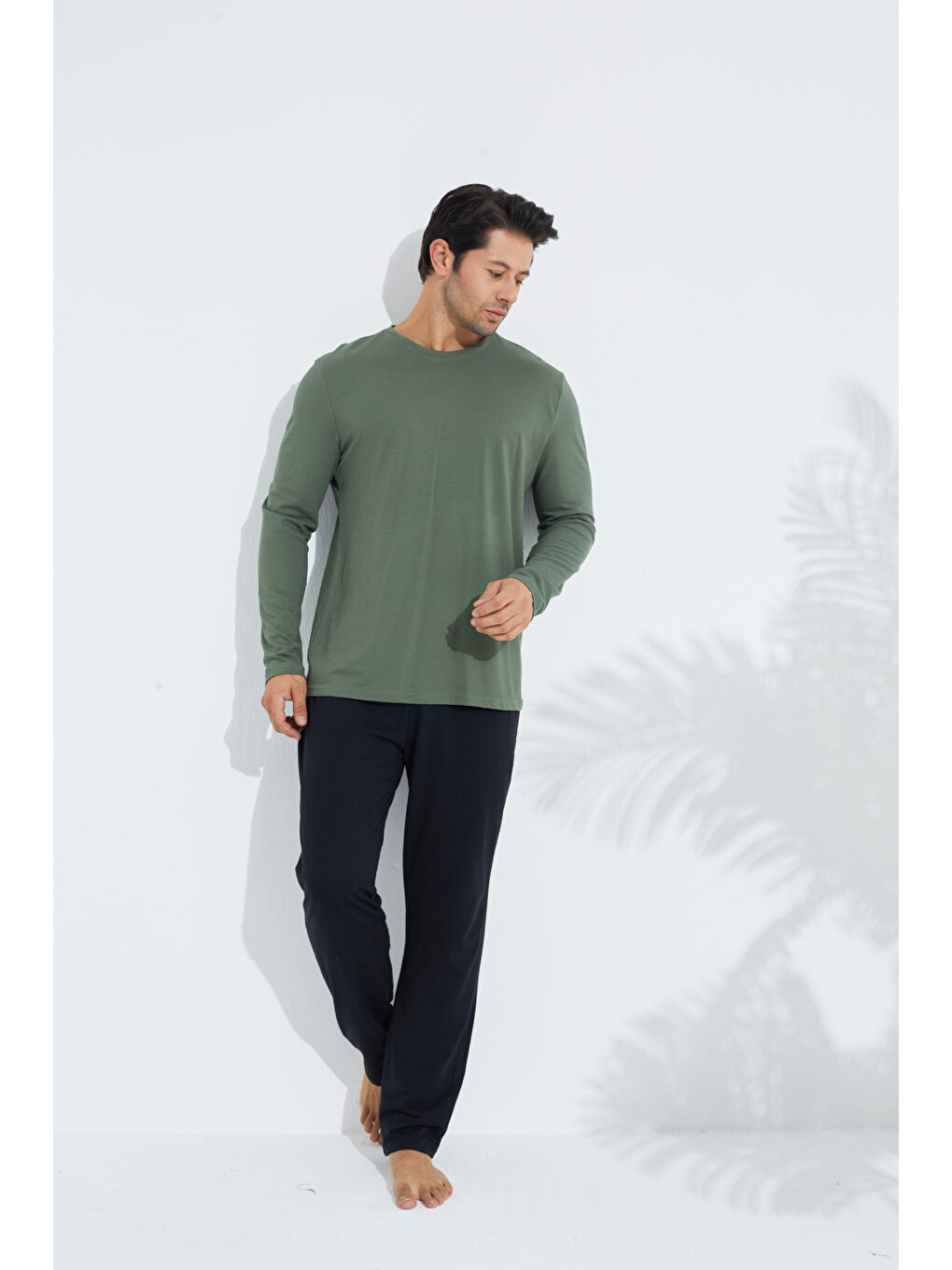 Yeşil Uzun Kollu Örme Erkek Pijama Takım 7795-1