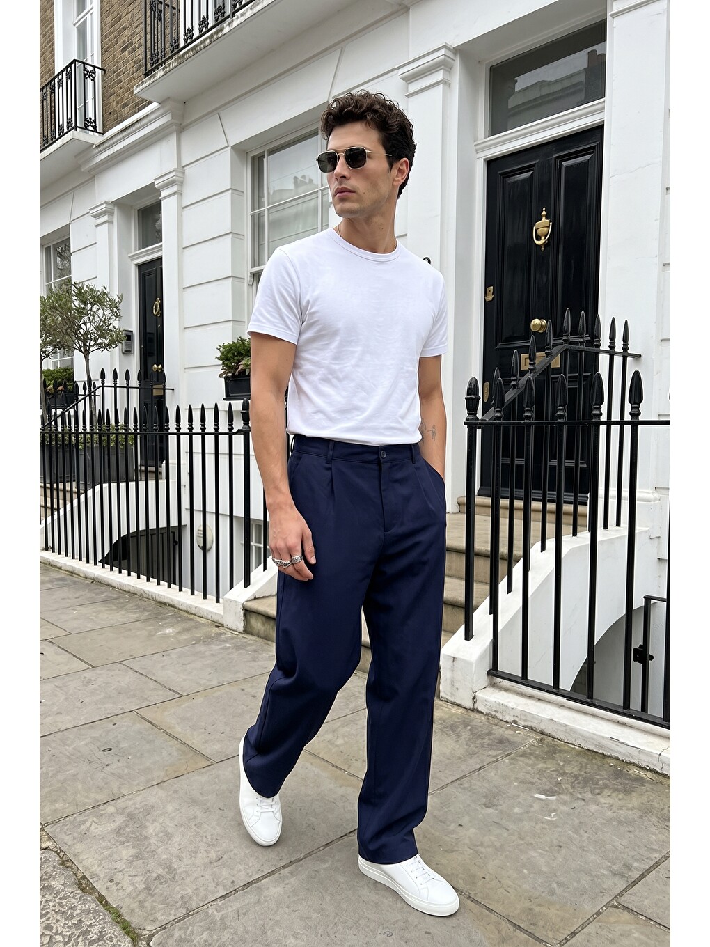 Lacivert Salto Double Kumaş Pileli Erkek Baggy Pantolon Bol Paça Pantolon-3