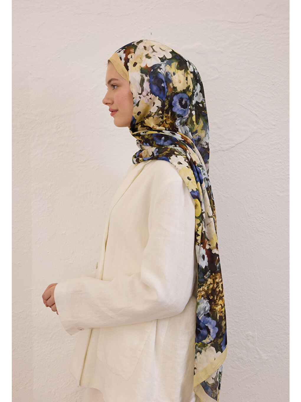 Sarı Beauty Blossom Desen Rami Şal Butter-3