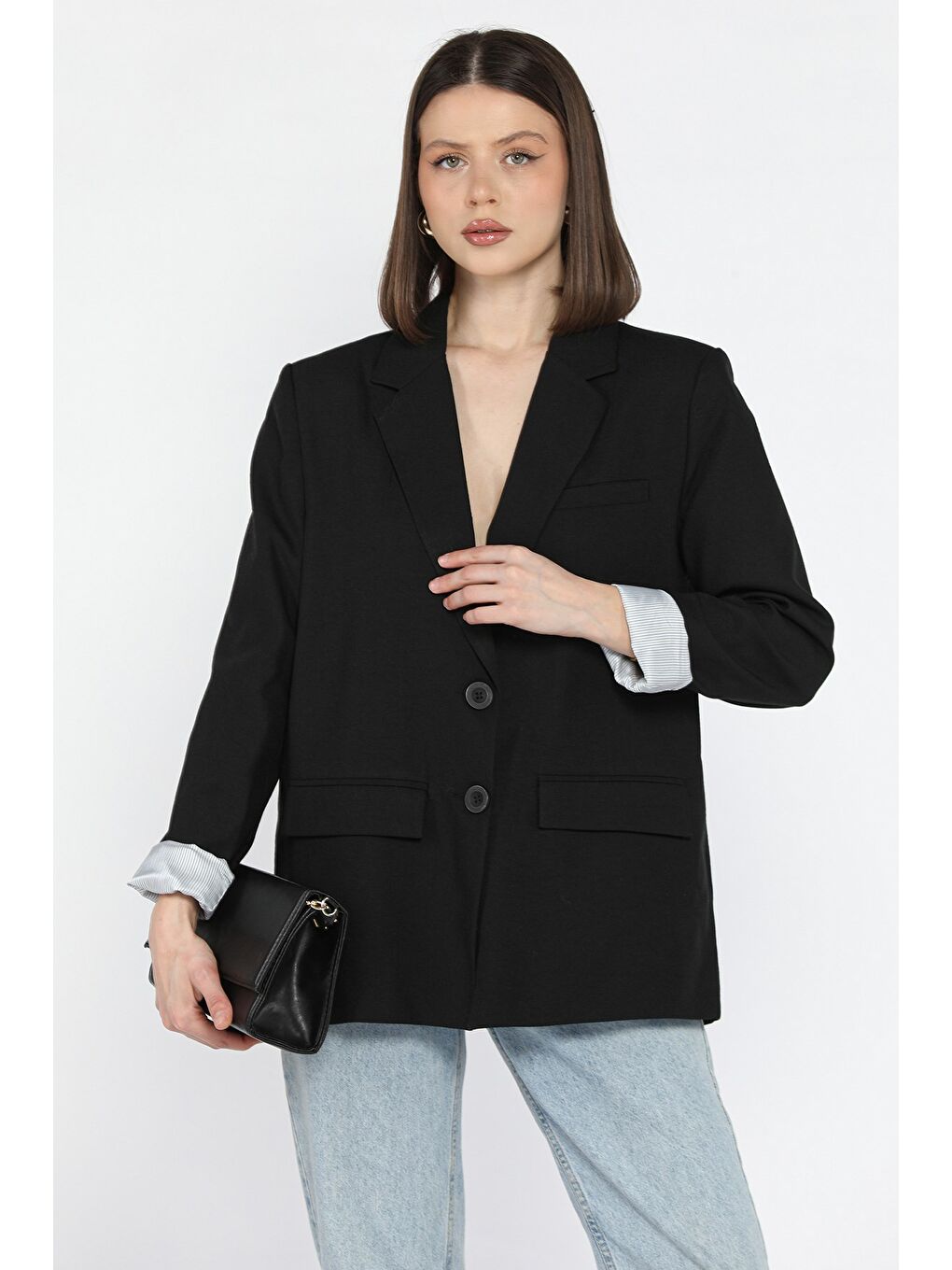 Siyah Kadın Astarlı Blazer Ceket