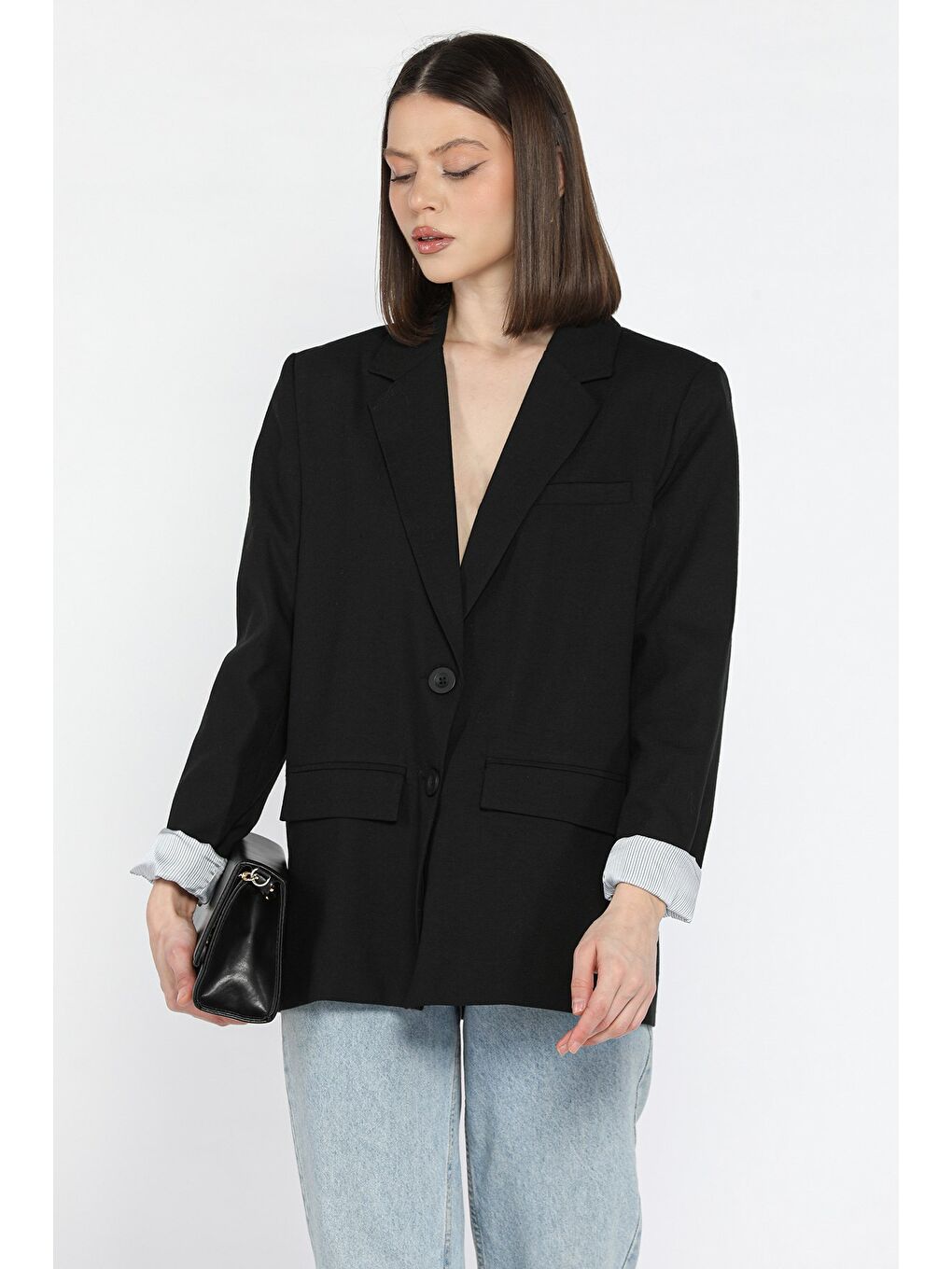 Siyah Kadın Astarlı Blazer Ceket-1