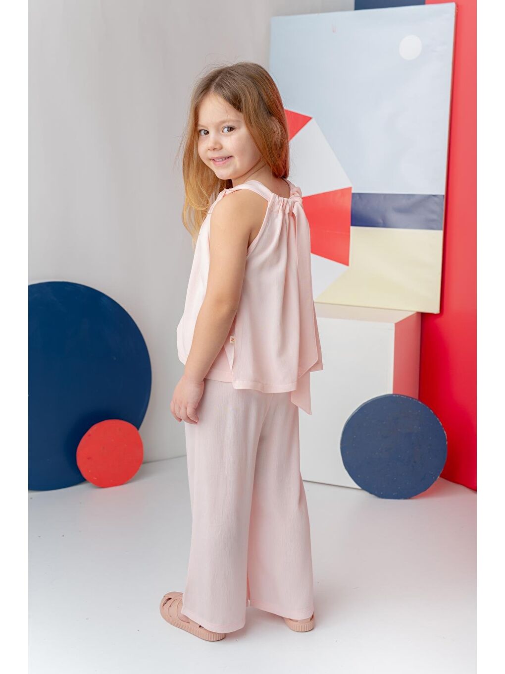 Kız Çocuk Askılı Bluz Pantolon Takım - Pembe-1