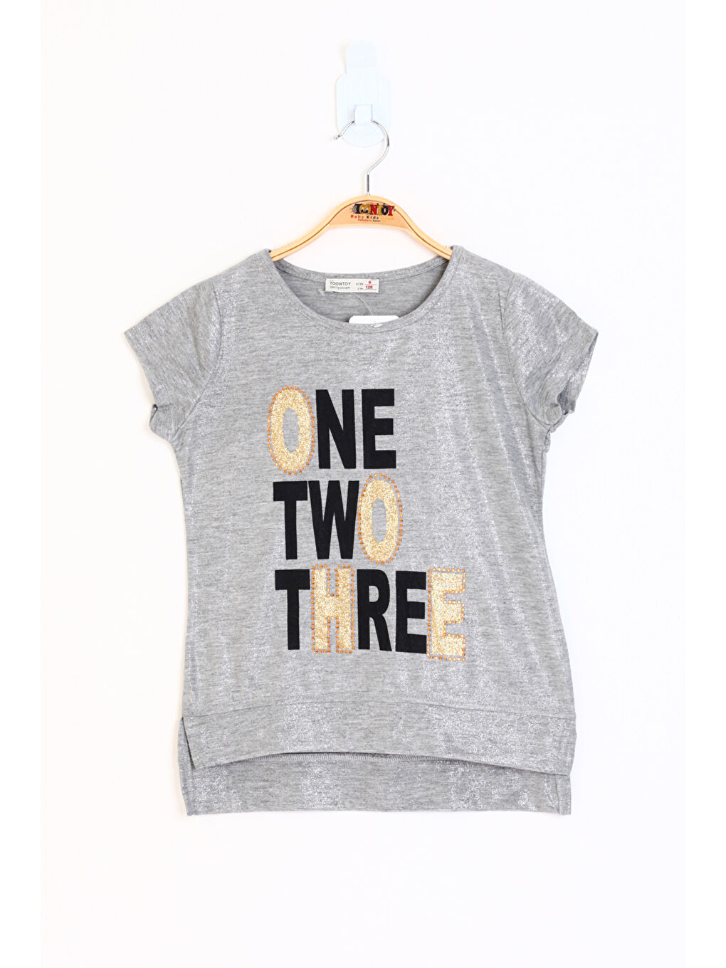 Gri Kız Çocuk Sim Detaylı Baskılı Tişört