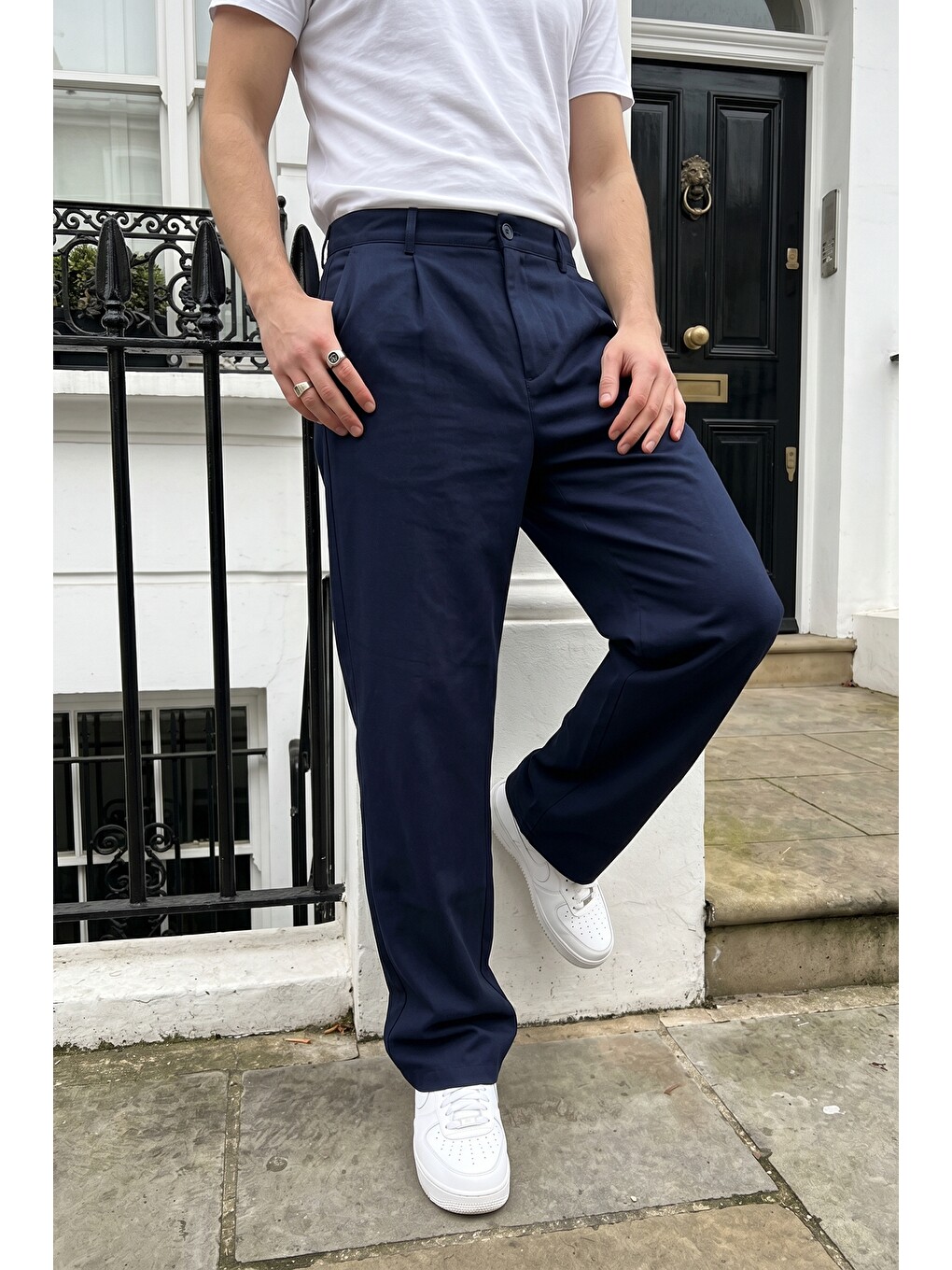 Lacivert Salto Double Kumaş Pileli Erkek Baggy Pantolon Bol Paça Pantolon-4