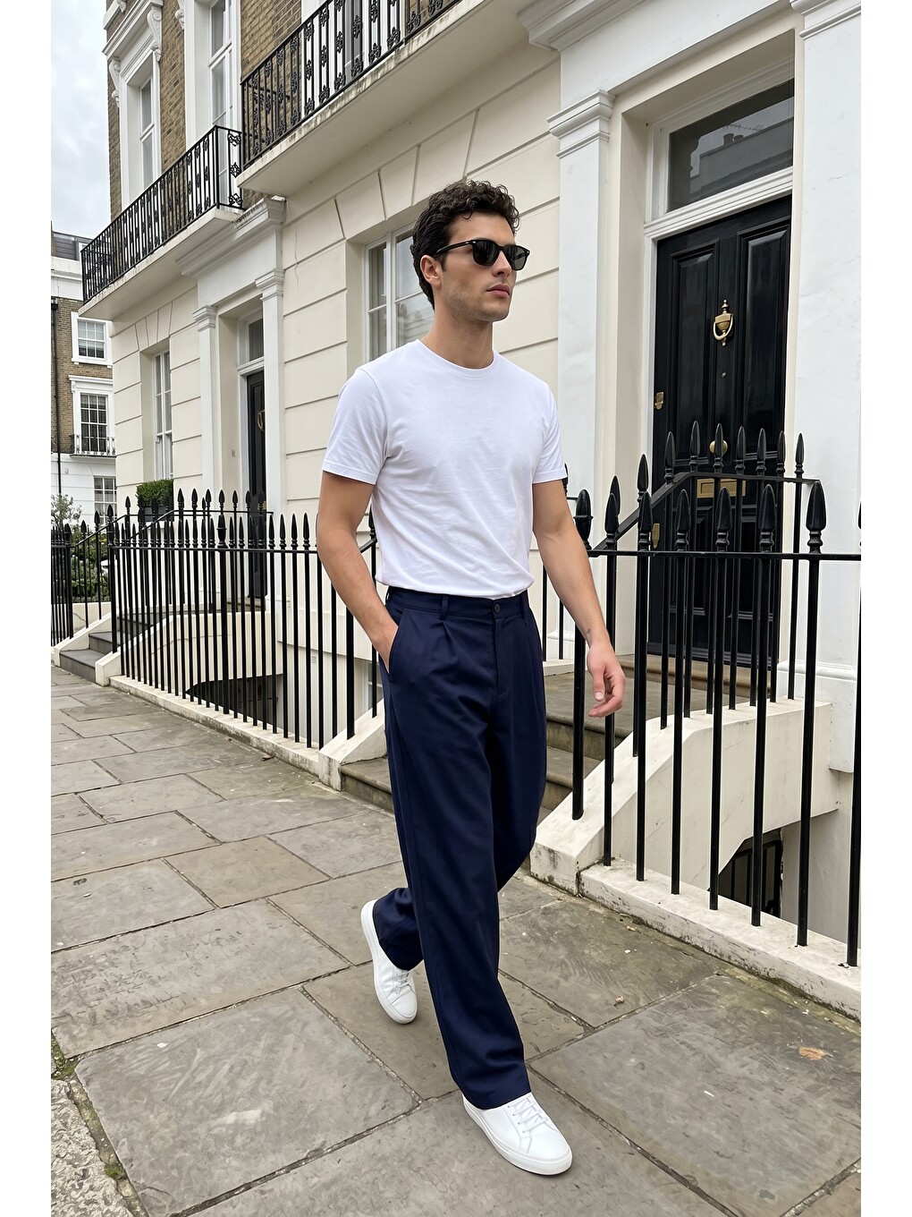 Lacivert Salto Double Kumaş Pileli Erkek Baggy Pantolon Bol Paça Pantolon-5