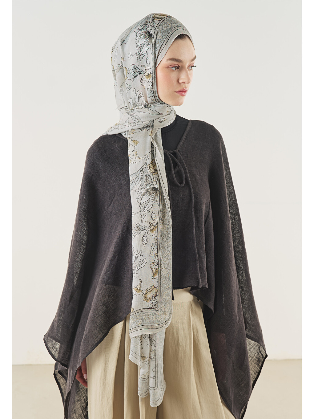 Pure Ethnic Desen Soft Viskon Şal Natural Bej