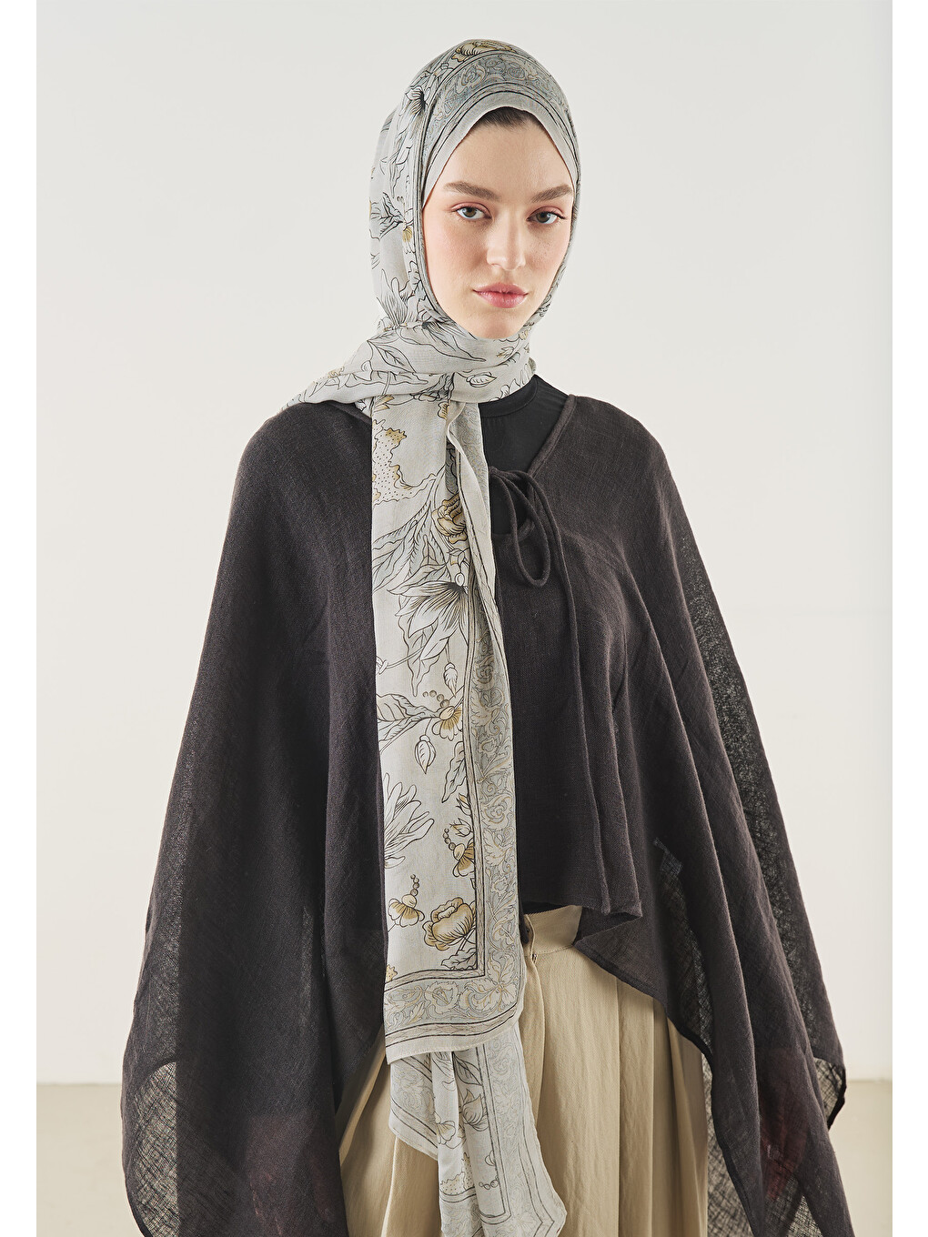 Pure Ethnic Desen Soft Viskon Şal Natural Bej-1