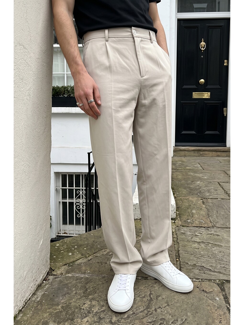 Bej Salto Double Kumaş Pileli Erkek Baggy Pantolon Bol Paça Pantolon-2