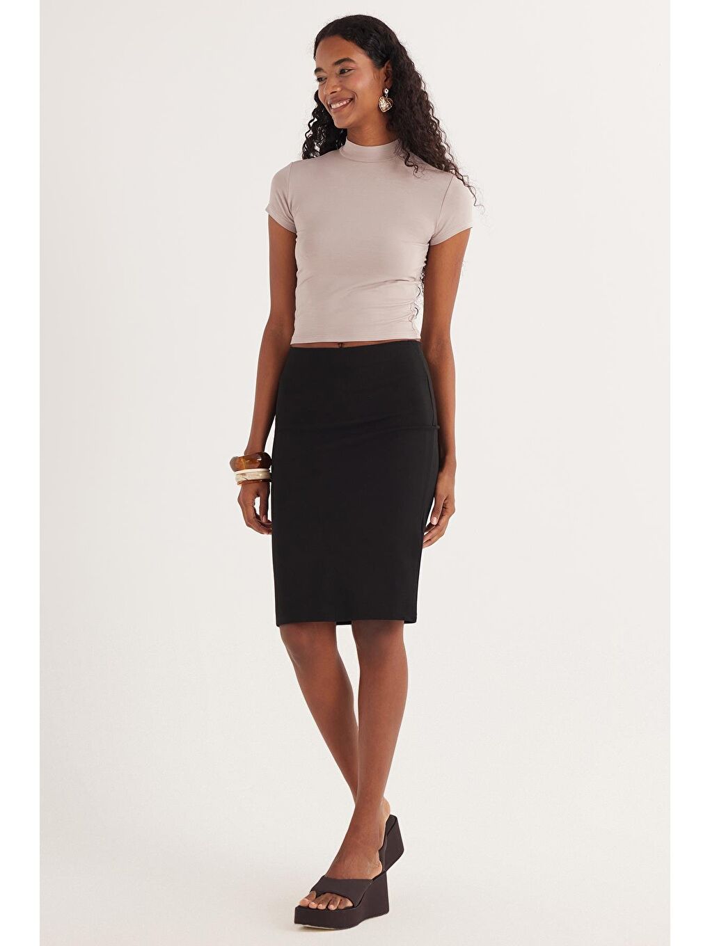 Kadın Slim Fit Dar Kesim Siyah Etek-3