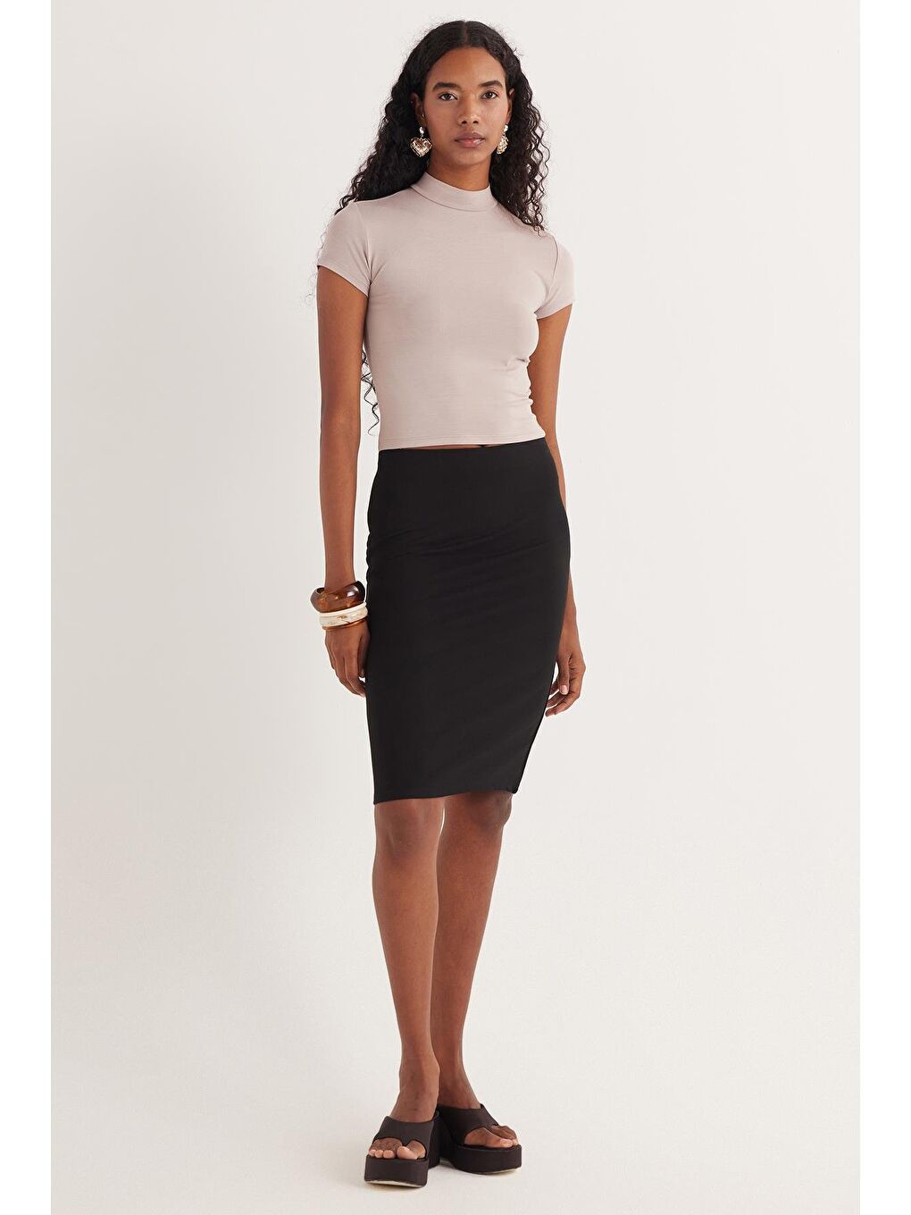 Kadın Slim Fit Dar Kesim Siyah Etek-4