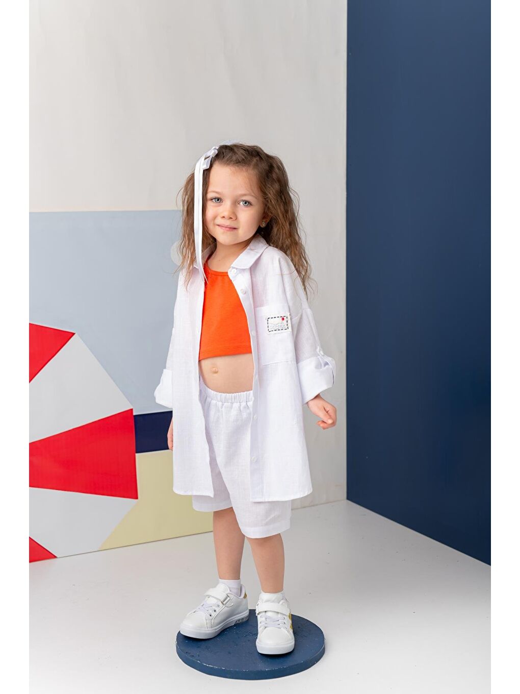 Kız Çocuk Gömlek Şort Takım - Beyaz