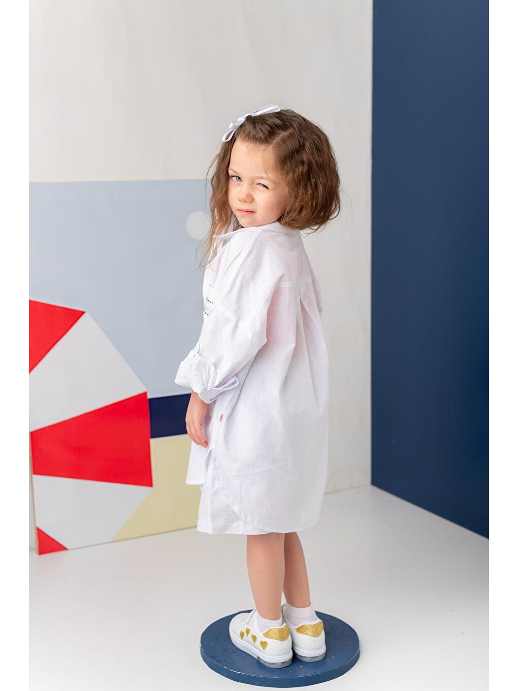 Kız Çocuk Gömlek Şort Takım - Beyaz-1