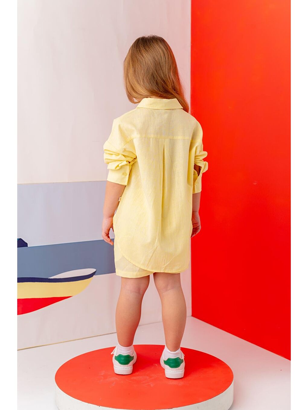 Kız Çocuk Gömlek Şort Takım - Sarı-2