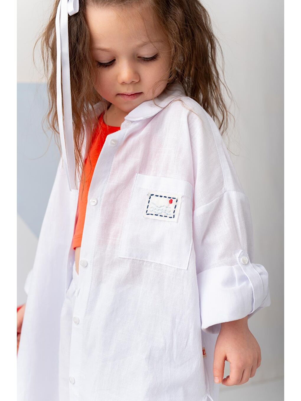 Kız Çocuk Gömlek Şort Takım - Beyaz-2