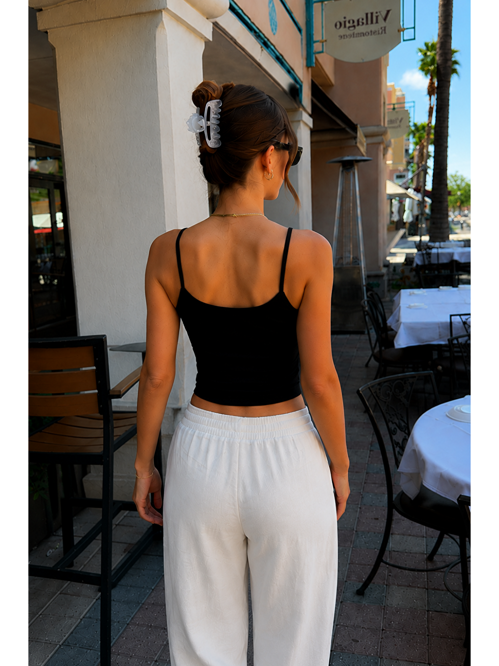 Kadın İnce Askılı 5 Li Siyah Crop Bluz-1